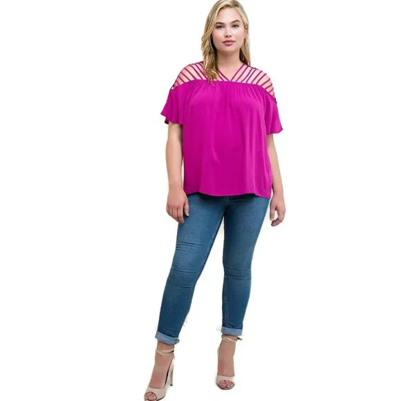 Entro Bohemian Strappy Top, Fuchsia XL - Picture 2 of 7